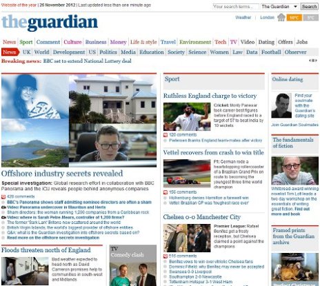 Guardian newspaper desktop layout