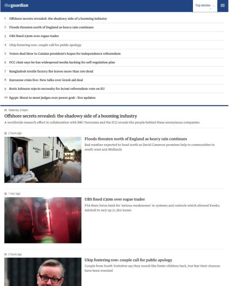 The Guardian Beta layout in November 2012